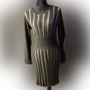 Calvin Klein knit dress, long sleeves, gray & charcoal gray striped Size L